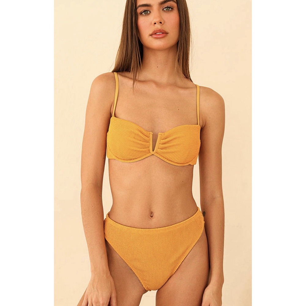 NWT Dippin Daisys Diana Bikini Set Yellow Knit Bralette Padded High Waist L/XL